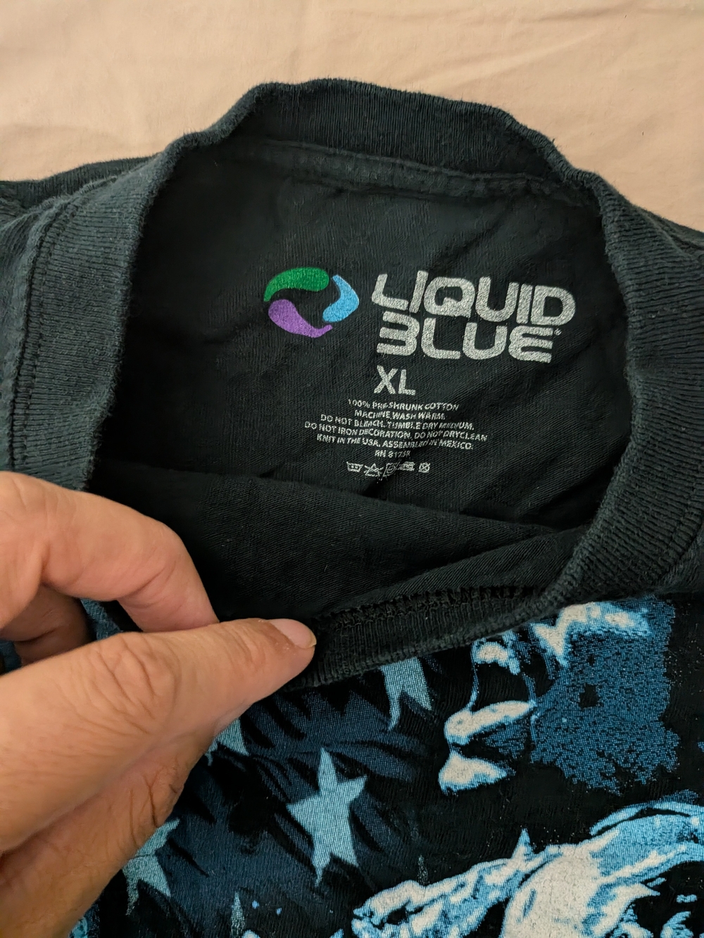 Liquid Blue Black Jimi Hendrix Graphic Tee with Blue and Red Print XL - Picture 2 of 3